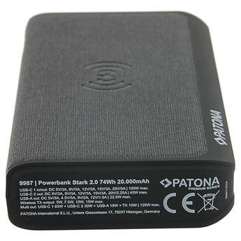 PATONA Premium Powerbank Stark 2.0 PD100W 20000mAh, QI kabelloses laden, 2xUSB-C 1xUSB-A Port Patona